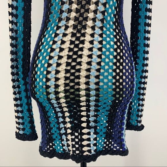 NBD X Revolve Weylyn Striped Open Crochet Knit Baja Bodycon Long Sleeve Dress - Picture 7 of 11